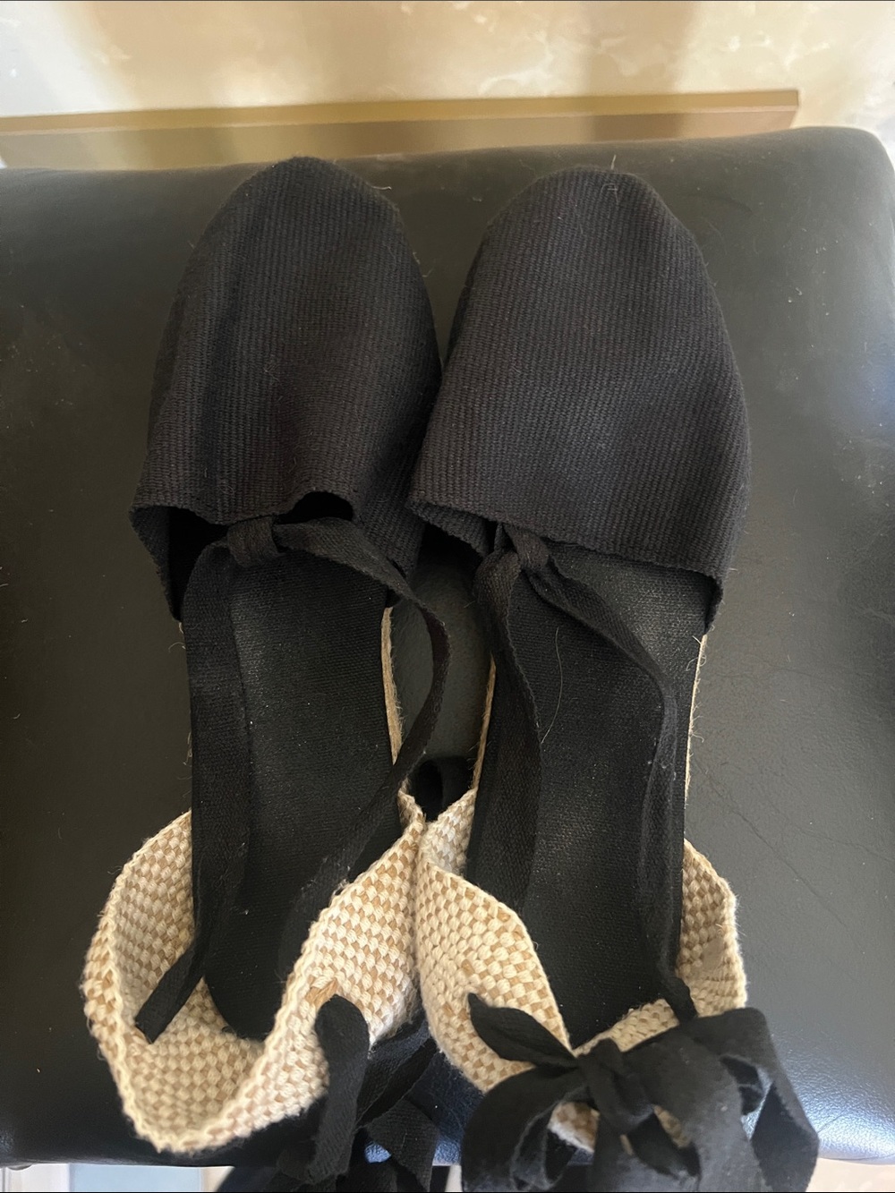 Black Women's Spanish Espadrille Lace-Up Flats